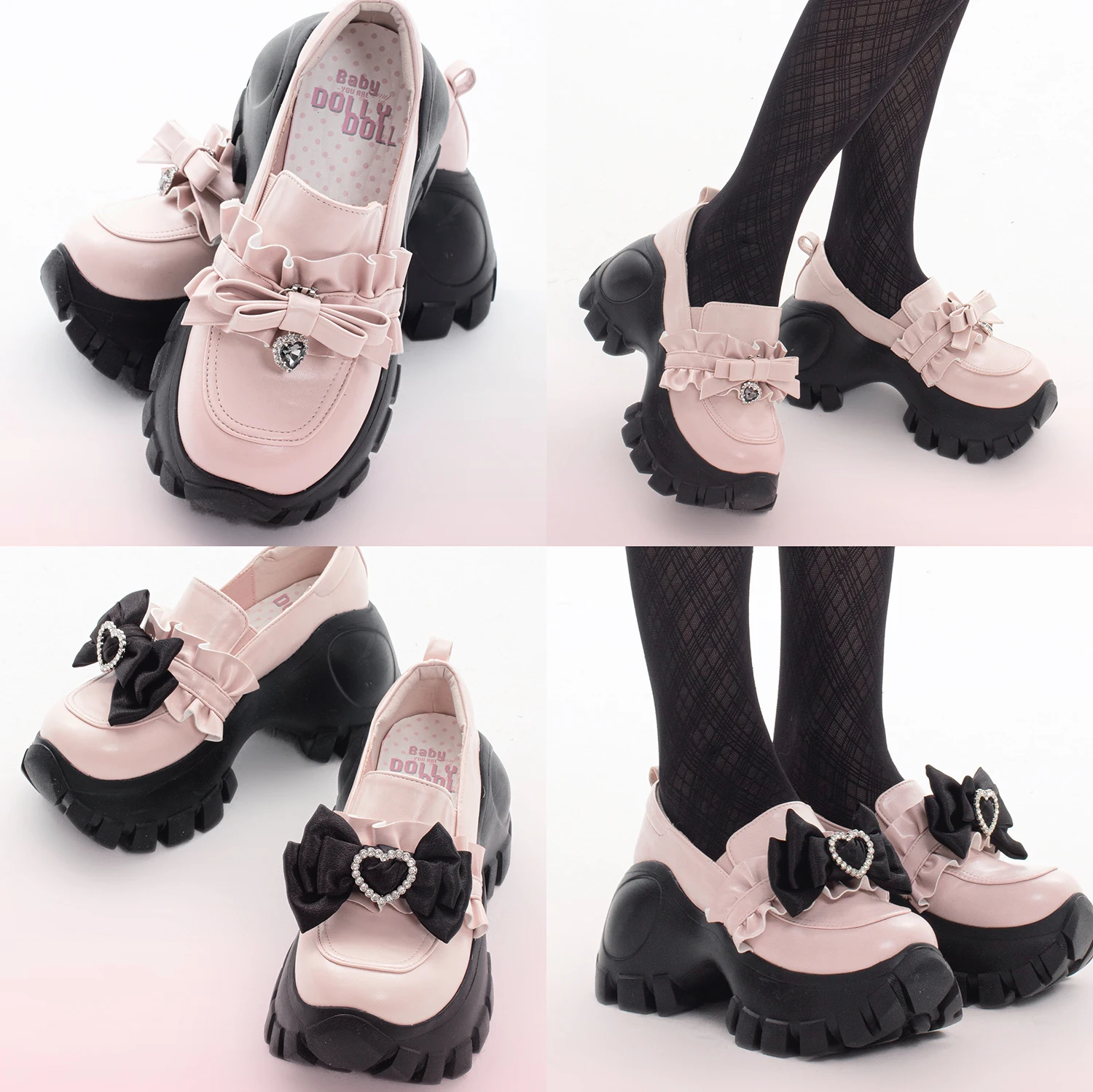 Original Design Jk Uniform Shoes Muffin High Heel Women Girls Sweet Detachable Bow Leather Shoes Thick Bottom Paltform Pumps