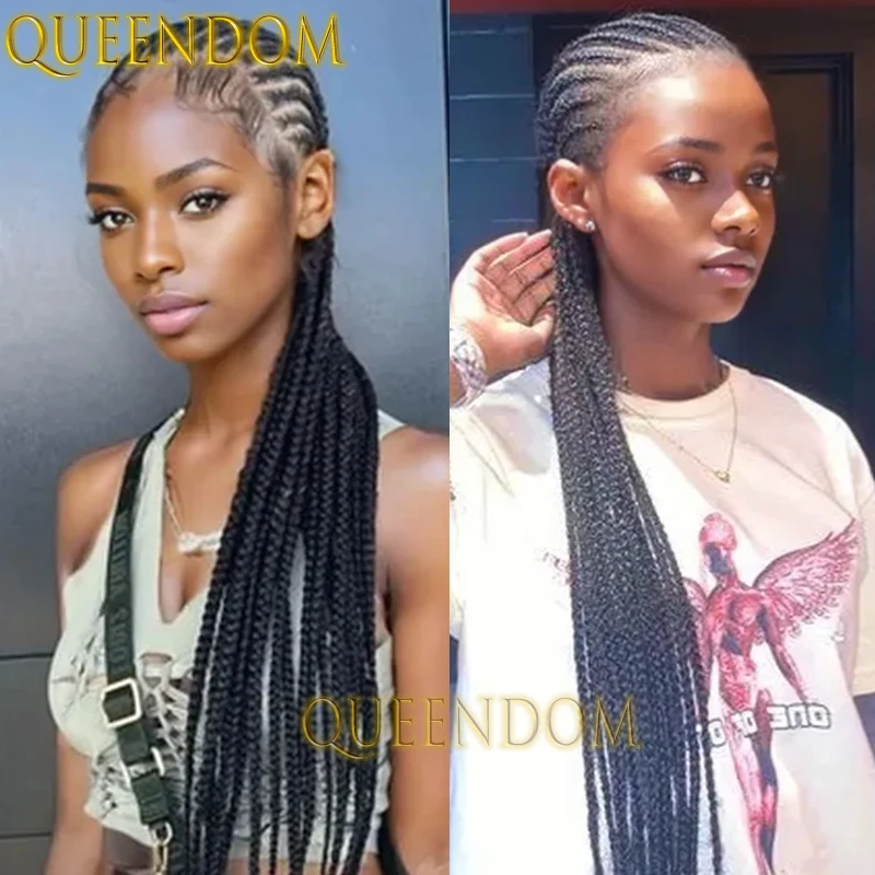 

360 Full Lace Synthetic Braid Wig 36 Inch Knotless Box Braids Wigs for Black Women Distressed Crochet Cornrow Plaits Braided Wig