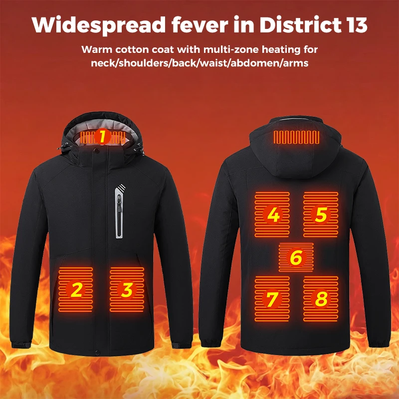 Smart 8 Zone Heated Jacket USB Fast Warm Up Windproof Coat Machine Washable for Elderly Warmth Winter Daily Use Cold Weather
