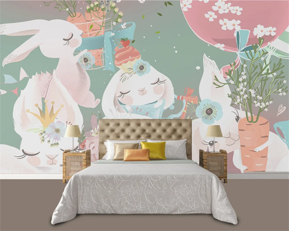 beibehang Customized hand-painted cartoon small animals boys and girls bedroom kindergarten front desk classroom wallpaper