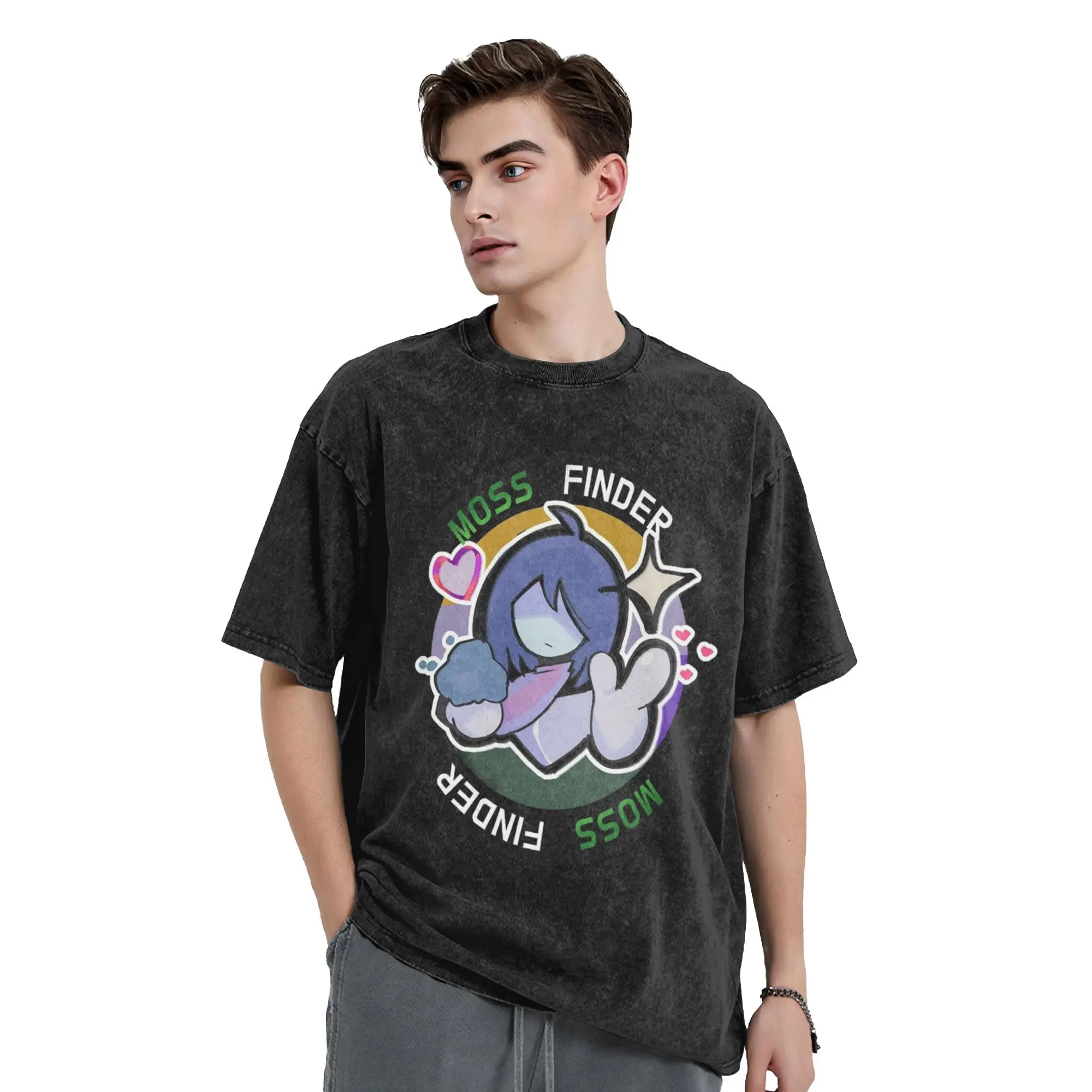 Washed T Shirt Deltarune MOSS FINDER Vintage T-Shirts Oversize  Streetwear 100% Cotton Printed Tops Tops Tees Men Women