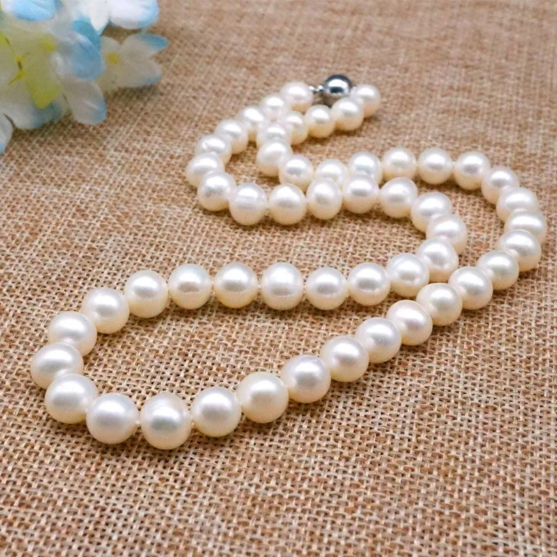 Natural Japanese Round Pearl Necklace AAAA7-8mm Beads White Pearl Necklace 16/18/23 inch 925s