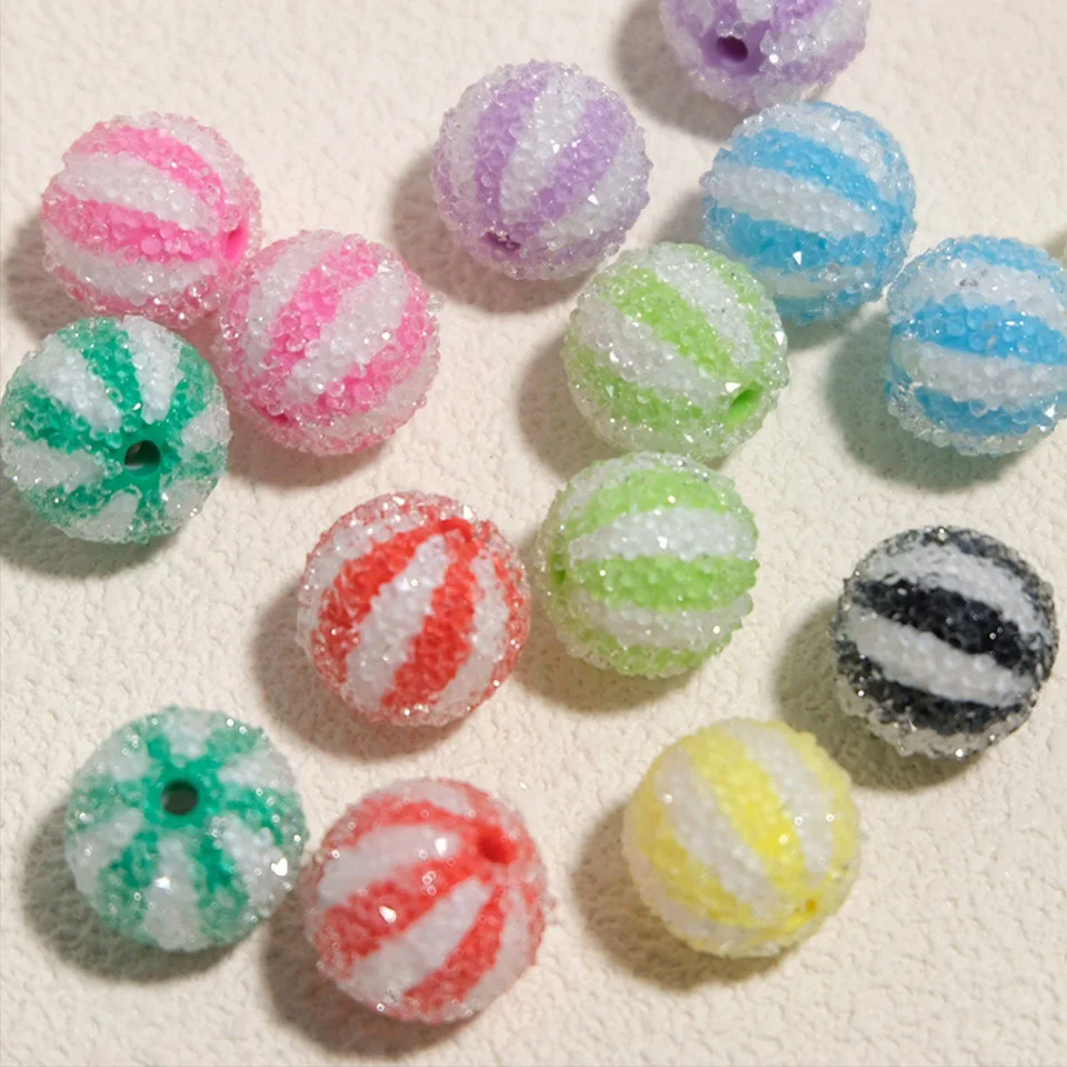 Stripe Circus Ball Granulated Sugar Candy Beads Bracelet Art DIY Decoration Manicure Ornaments Kawaii Jewelry Making Phone Chain