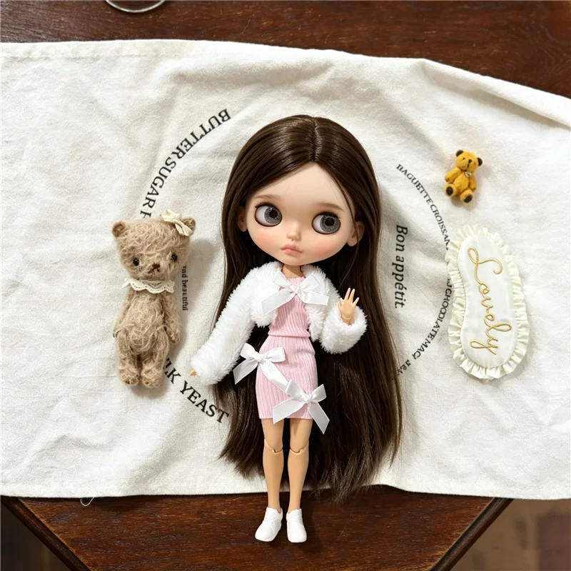For Blythe Doll Outfit Clothes Luxury Checkered Coat Dress Set Sweet Princess Bowknot Skirt Clothing For Barbies OB24 Small 1/6