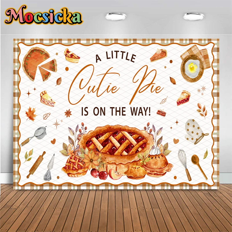 Mocsicka Baby Shower Photography Backdrop A Little Cutie Pie Is On The Way Bakery Utensils Fall Thanksgiving Welcome Backgrounds