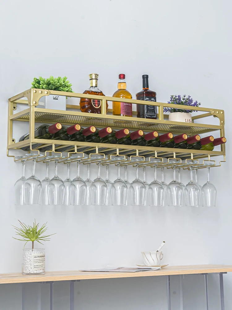 Wijnbar Counter Muur Opknoping Wijn Rek Plank Display Rek Glas Omgekeerde Ornament Achtergrond Wanddecoratie Rek