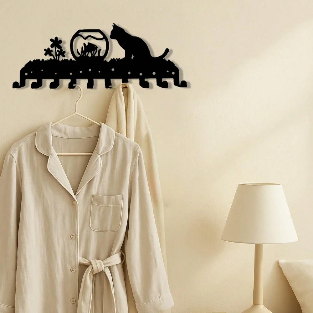 ที่แขวนกุญแจติดผนังรูปแมวน่ารักสุดพรีเมียม พร้อมตะขอ 5 ตัว แข็งแรง ทนทาน ใช้จัดระเบียบของใช้ทางเข้าบ้าน เช่น กุญแจ หมวก ผ้าขนหนู