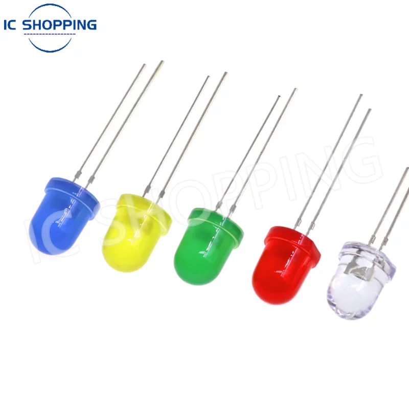 200PCS 8mm F8 LED Diode Through Hole Long Lead High Bright White Red Green Blue Yellow LED Lamp