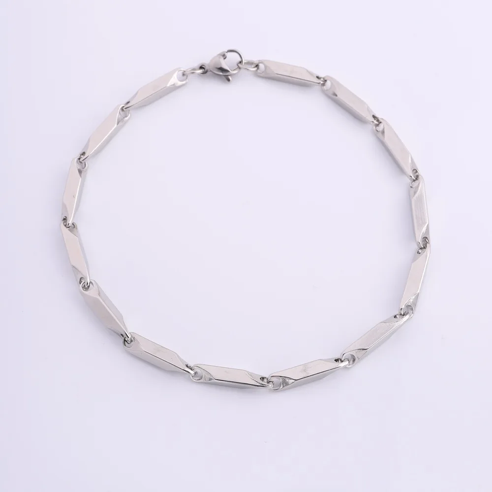 Mens Geometric Rhombus Chain Bracelet,Casual Stainless Steel Metal Links Wristband, Length Adjustable