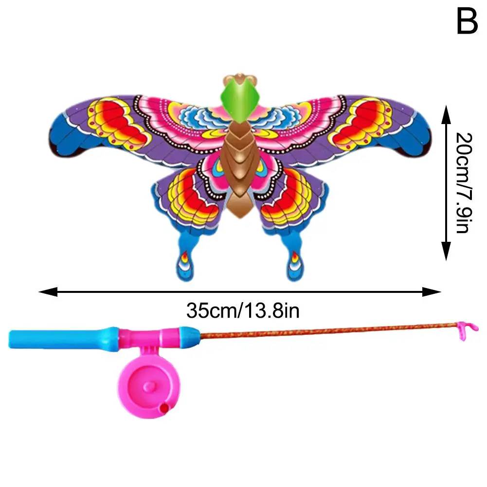 Cometa con mango para niños, juguete de dibujos animados, pesca, golondrina, mariposa, águila, cometa pequeña de mano para exteriores, 1 Juego