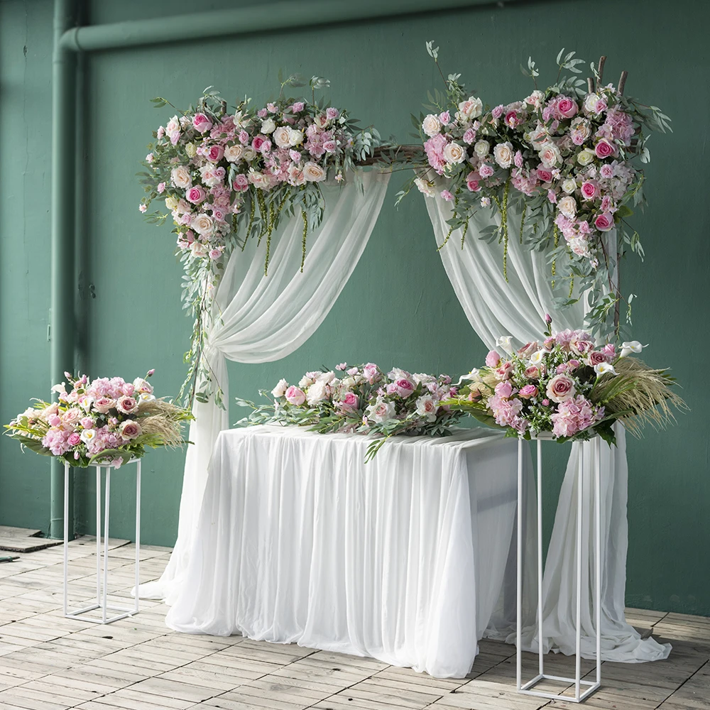 Stunning Backdrop Fleurs Artificielles Mariage Romantic Decoration Custom Pink Rose Centerpiece Floral Arrangement Props HY2324