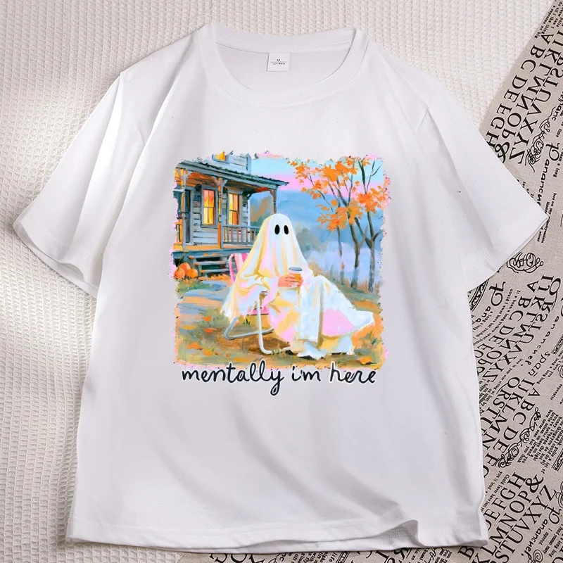 Summerween Ghost T Shirts Men Women Trendy Halloween Lover T-Shirt Design Funny Fall Printed Tshirts Unisex Cotton