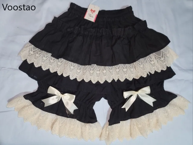 Lolita Safety Shorts Japanese Women Gothic Lace Ruffles Bow Cotton Stretchy Underpants Cute Short Pants Girly Kawaii JK Bloomers