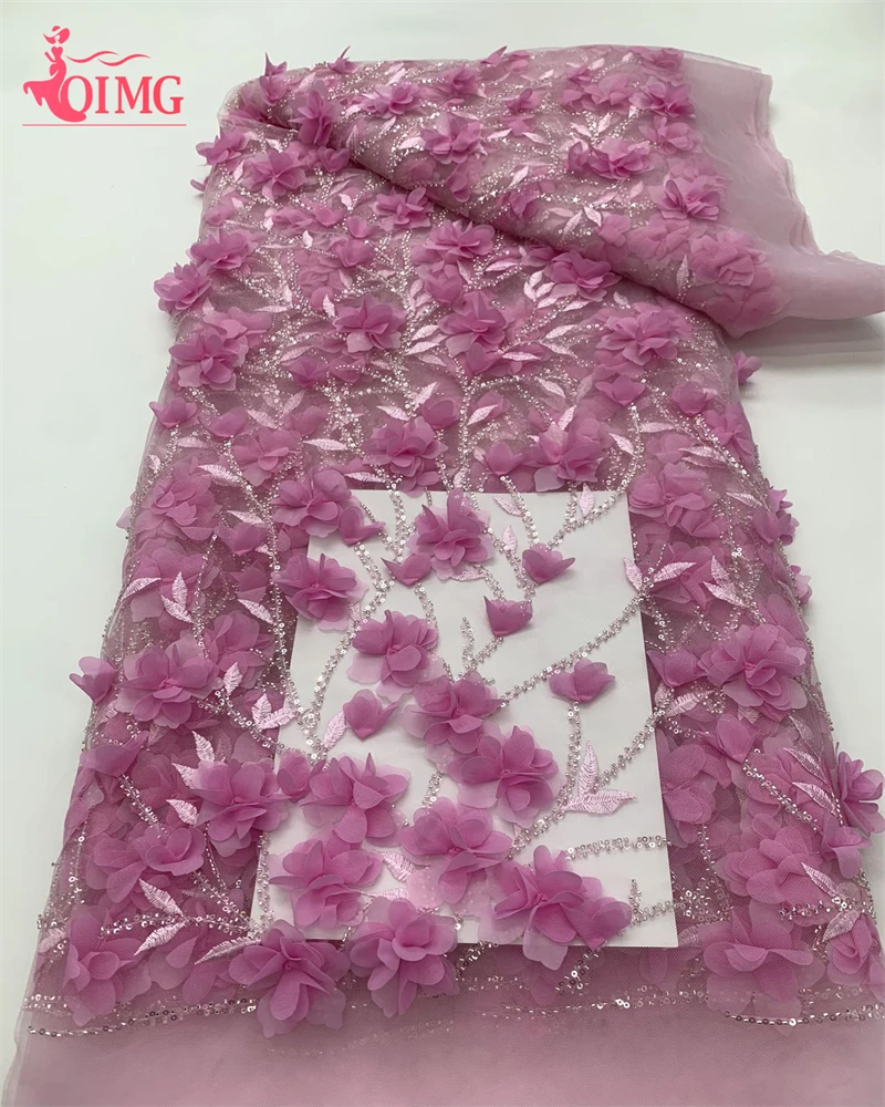 

OIMG High Quality African Nigerian 3D applique Lace Flower Fabric For Wedding With sequin Groom Embroidery French Lace Fabrics