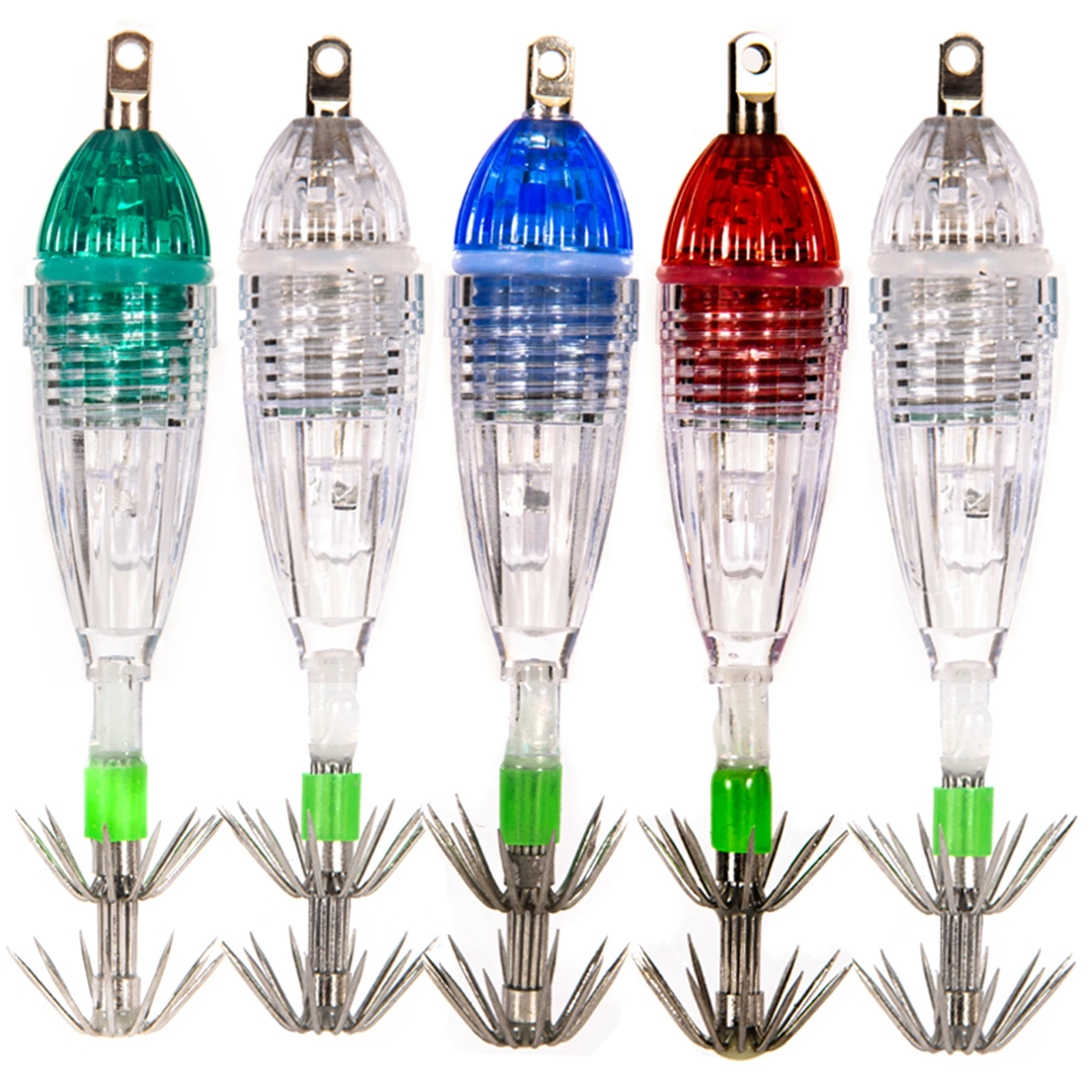 5pcs Waterproof Underwater LED Fishing Light Fish Lure Attracting Light Lamp with Squid Jig Hooks Fishing Accessories