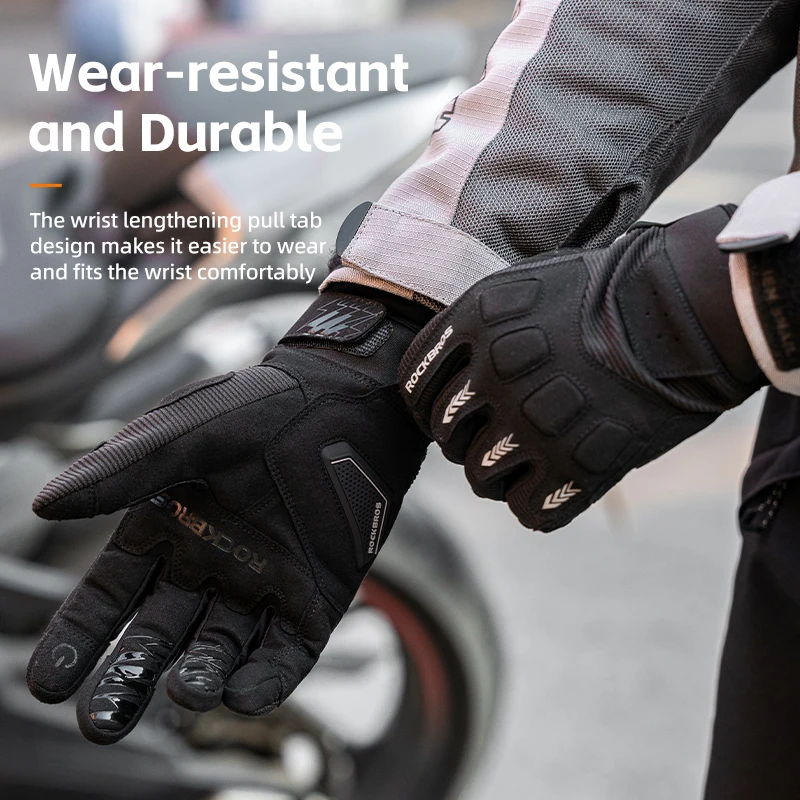 ROCKBROS Full Finger Cycling Gloves Anti-slip Touch Screen Gloves Windproof Protective Mittens Men Motorcycle MTB Bicycle Gloves