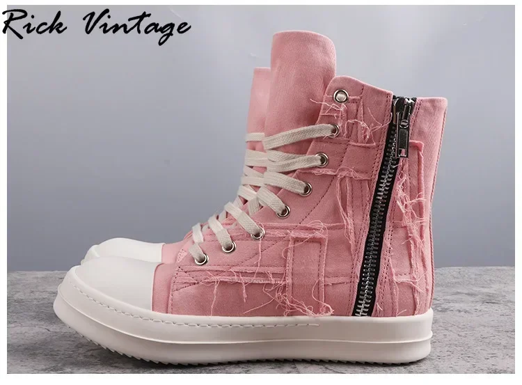 Rick Vintage Spring Women Fashion Ankle Boots Retro Pink Canvas Flat Shoes High Quality Big Size 34-48 Men Brand Casual Sneakers