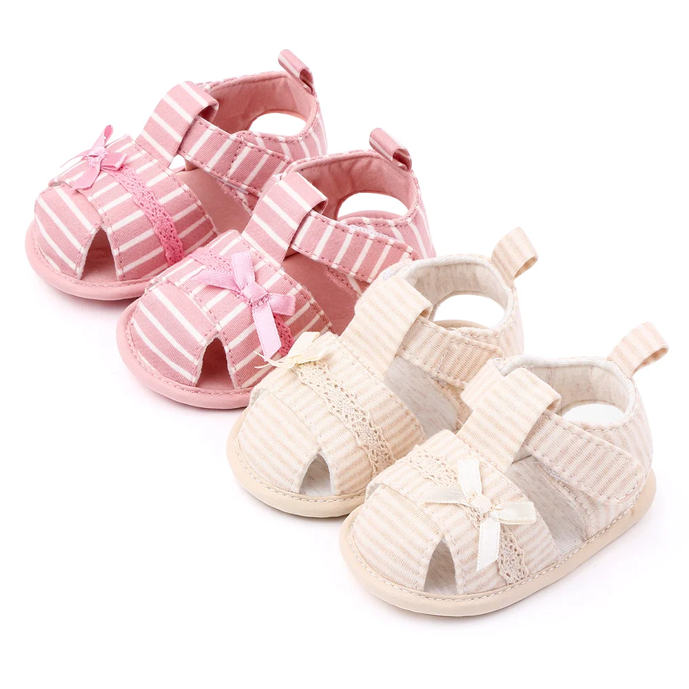 Baby Girl Soft Sandal for Spring and Summer Toe-covered Breathable Soft Light Cotton Anti-slip Toddler Girl Shoes