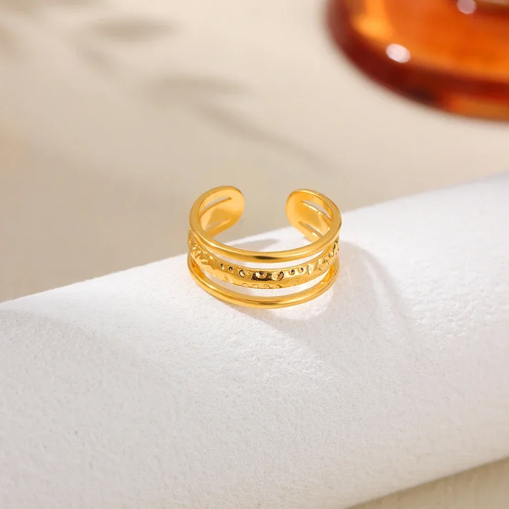 Minimalist Three-Layer Metal Line Hollow Open Rings 18K Gold Plated Geometric Finger Ring Trendy Jewelry Gift Stainless Steel