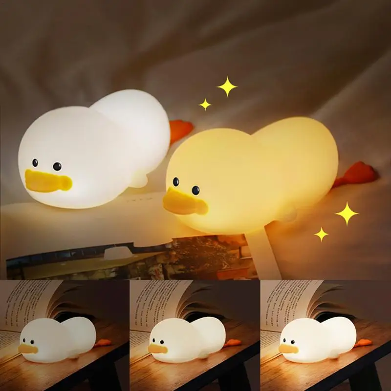 

Cute Duck Night Light Bedside Dimmable Lamp Silicone Rechargeable Touch Control Soft Kids Nursery Nightlight With Timer For