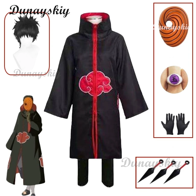Anime Obito Cosplay Kostüm mit Maske für Jungen Kinder Erwachsene Höhe 135 cm bis 185 cm Karneval Halloween Outfit
