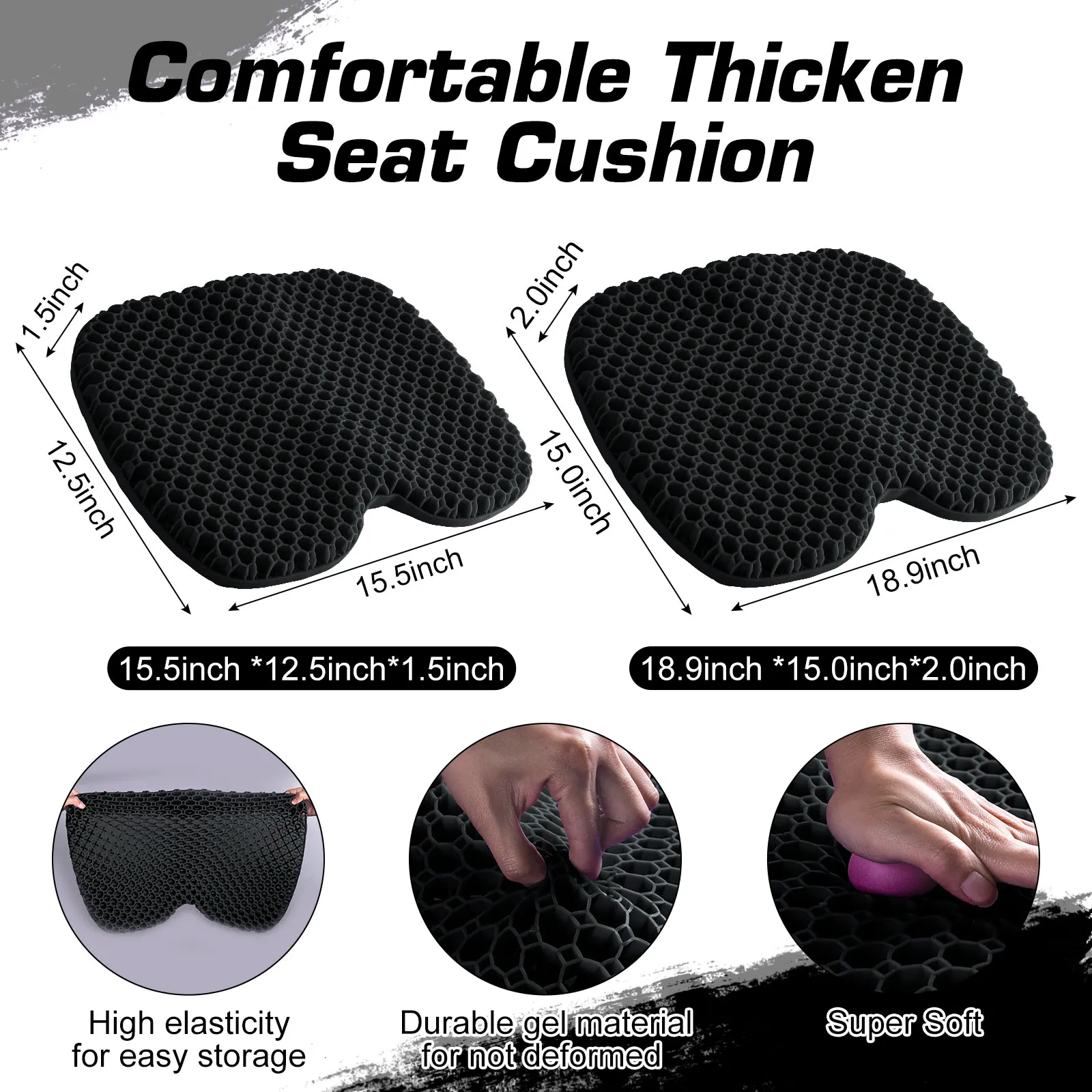 Comfortable Thicken Seat Cushion Breathable Fabric Car Gel Seat Honeycomb Design for Pressure Relief for Home Office Portable