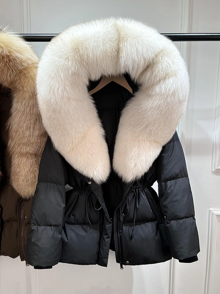2026 New Winter Real Natural Fox Fur Collar Thick Wam Puffer Jacket Women Hooded Belt Slim White Duck Down Coat Waterproof Parka
