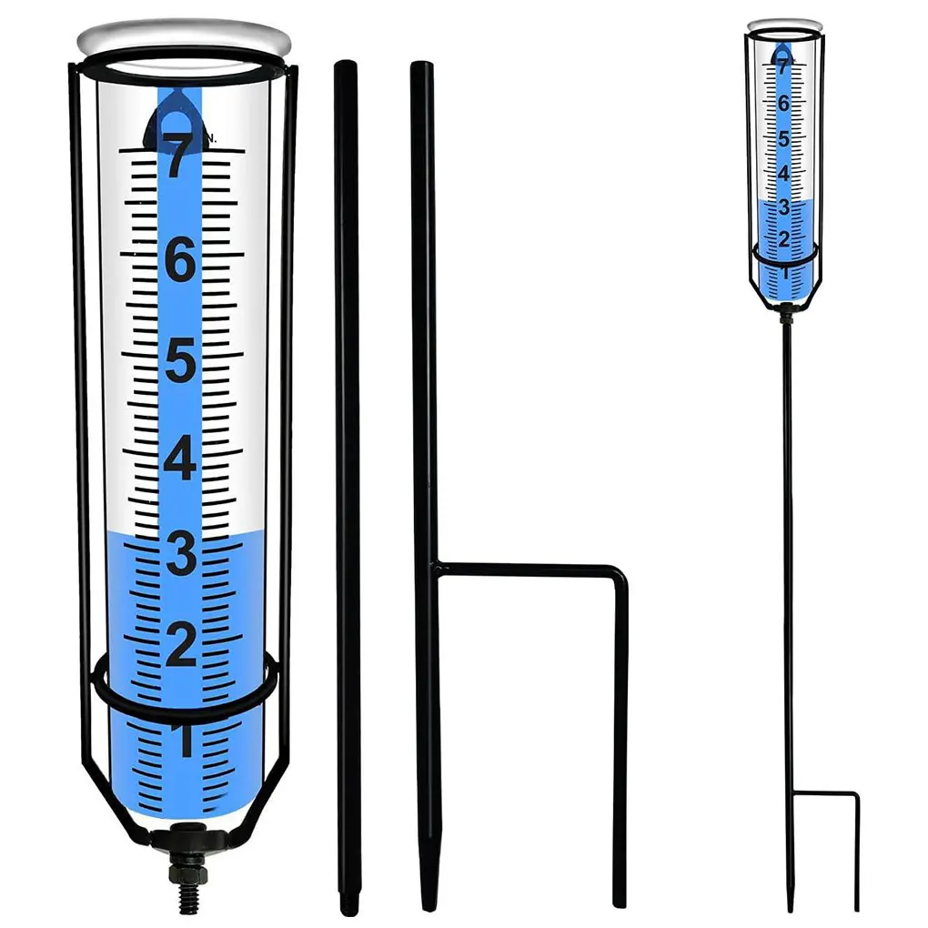 Outdoor Rain Gauge Antifreeze Thickened Transparent Rain Gauge with Stak Adjustable Height Measuring Tools for Lawn Garden Decor