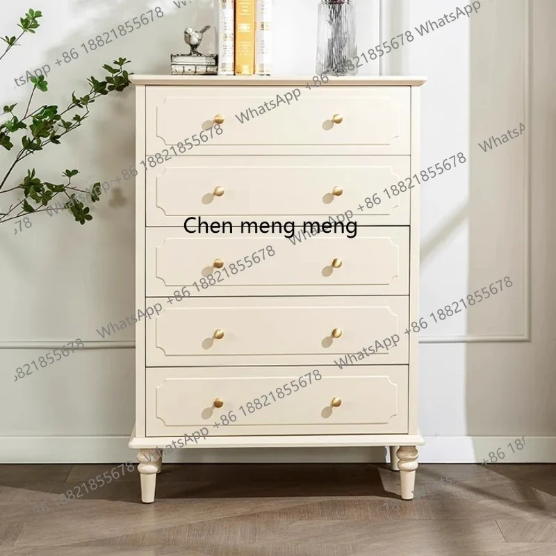 

Французский кремовый стиль с пятью ящиками, бытовой многофункциональный шкаф для хранения из цельного дерева, комод с несколькими ящиками для спальни
