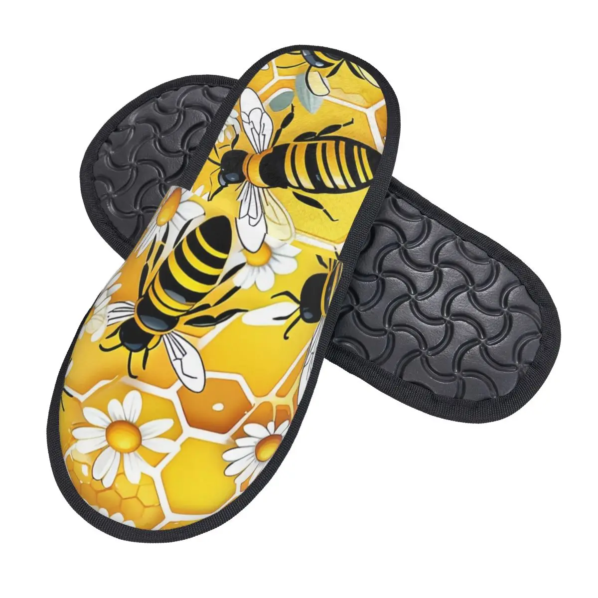 Bees Honey Daisy Pattern Guest Slippers for Bathroom Women Custom Print House Slipper