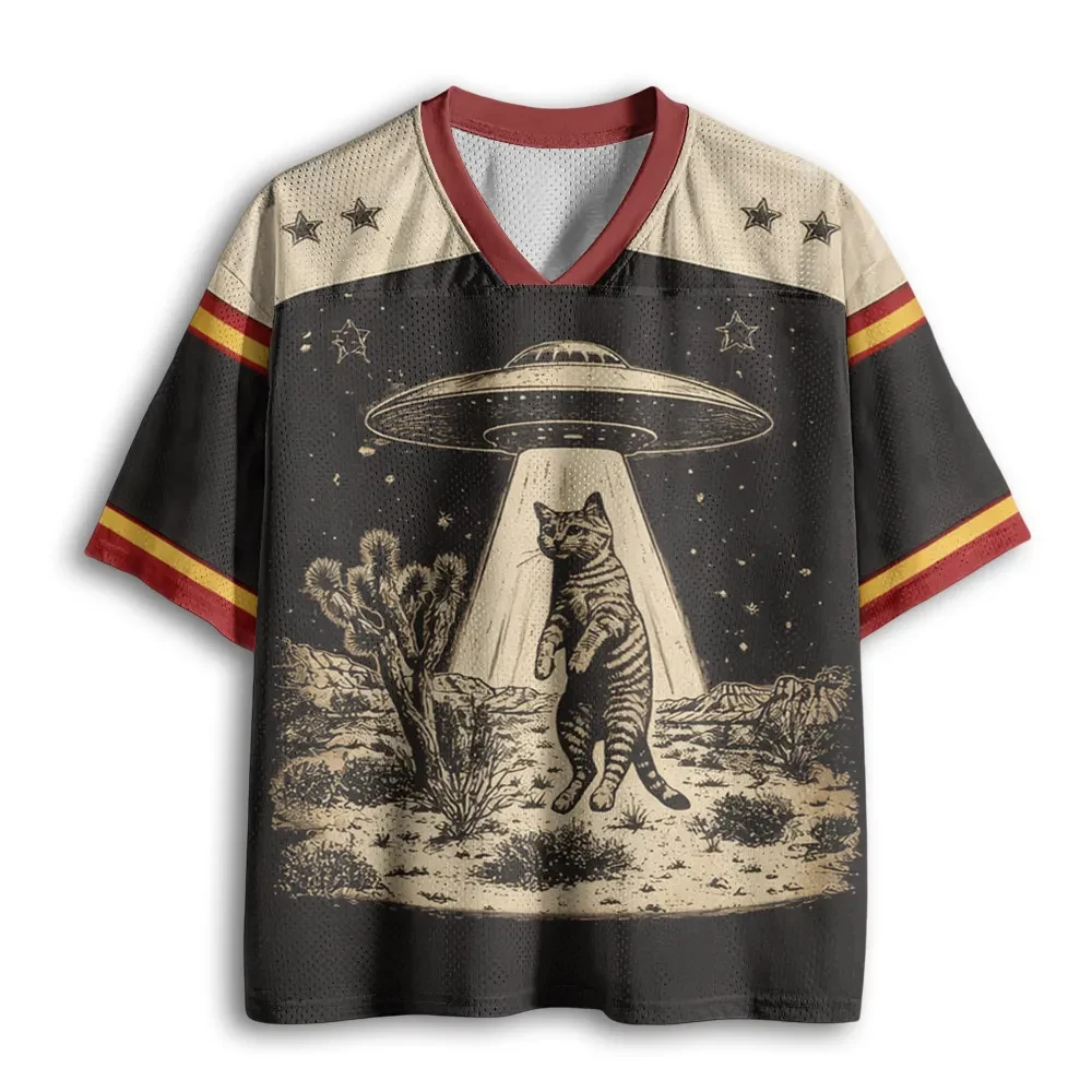 2026 Sommer Mode Spaß UFO Schockierender Waschbär 3D-Druck Schnelltrocknendes Atmungsaktives T-Shirt Lässiges Lockeres V-Ausschnitt T-Shirt Groß – Detail 6