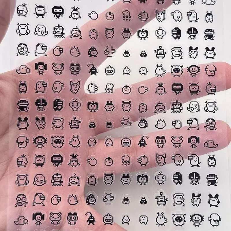 

Наклейки Tamagotchi Kawaii: маленькие пиксельные черно-белые стикеры, милые мультяшные наклейки для декора, подарки на день рождения для мальчиков и девочек