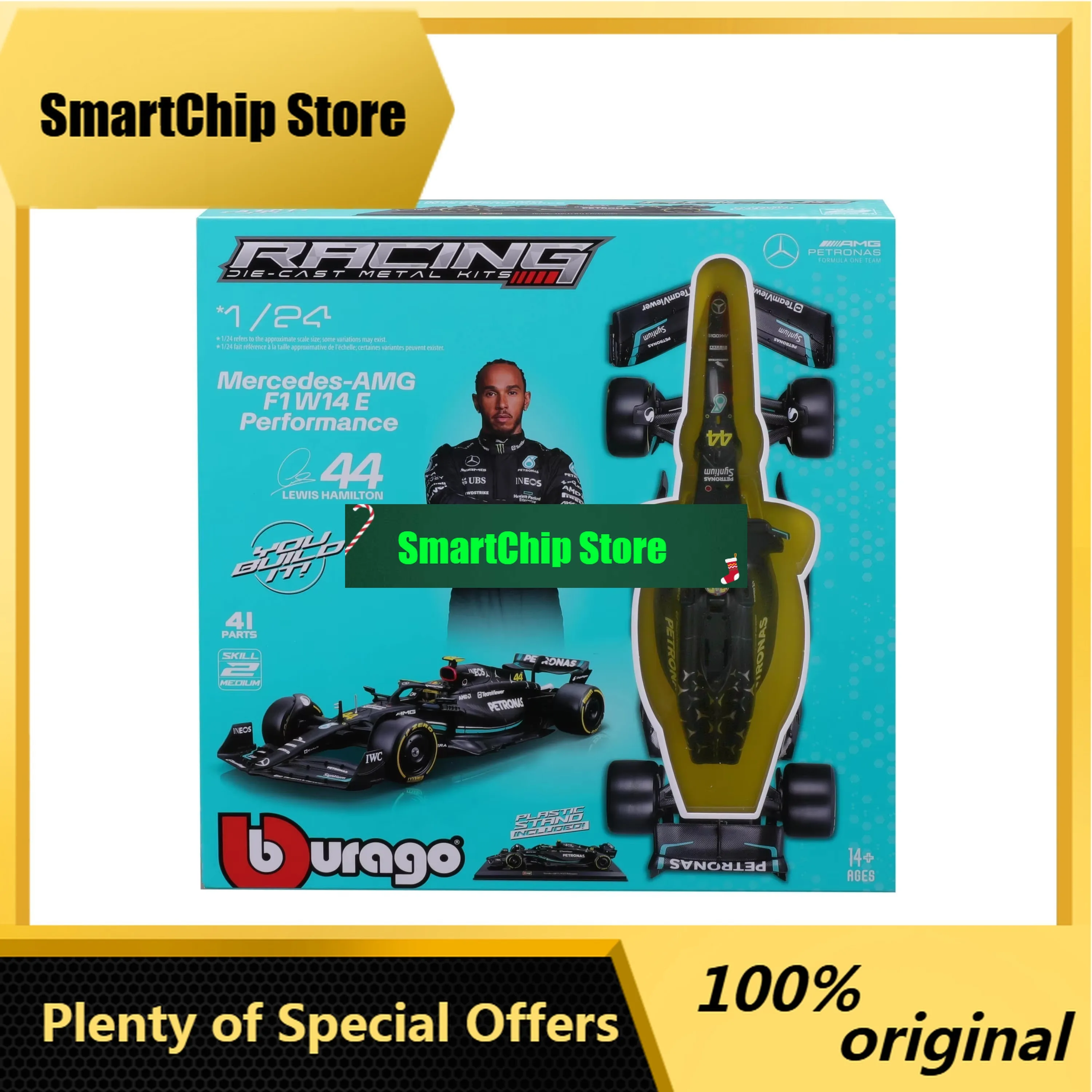 SmCpNew In Stock Bburago 1:24 F1 Mercedes-Amg Team W14 Diy Assembly Alloy Miniature Diecast Model 44# Hamilton F1 Car Custom Toy