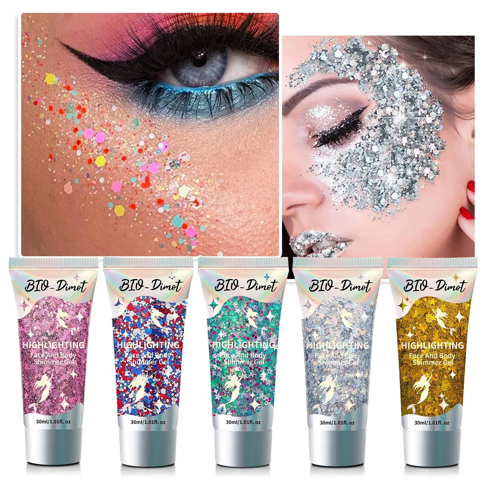 Festival Body Glitter Gel 30g - Iridescent Mermaid Sparkle, 9 Colors, Strong Hold for Costumes, Parties & Stage Performances.