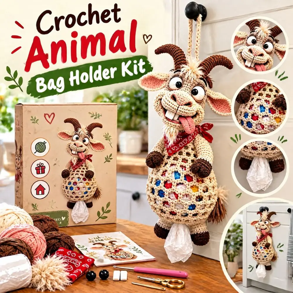 Beginner Friendly Crochet Animal Bag Holder Step by Step Instruction Yarn Christmas Hanging Storage Pouch Animal Shape