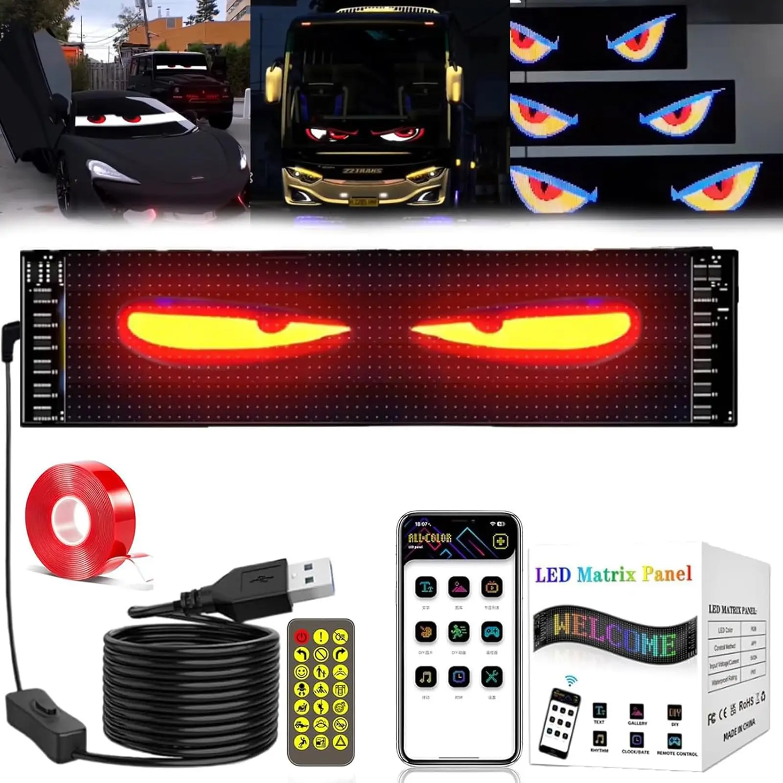 LED Matrix Pixel Panel Light Bluetooth App 5V USB Control Scrolling Advertising LED Car Sign Animation Programmable For Car