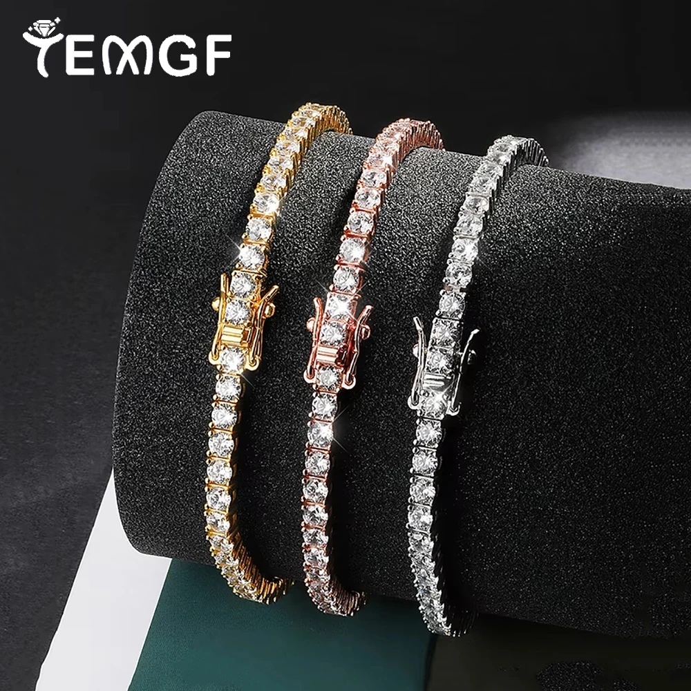 

TEMGF Все 3 мм/4 мм Муассанит Браслет S925 Стерлингового Серебра Цепочка для Женщин Элегантные Модные Сверкающие Ювелирные Изделия Сертификация GRA