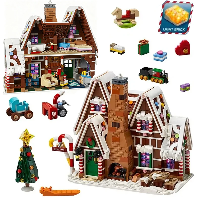 

Christmas Gingerbread House Family Gathering Building Blocks Bricks Elk Gingerbread Man Children's Assembly Toys Christmas Gifts