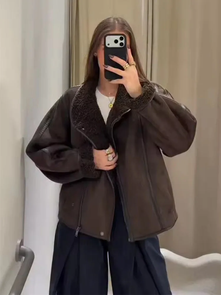 

Женская осенне-зимняя куртка 2025, новая мода, куртки на молнии с длинными рукавами, пальто, повседневная свободная толстая теплая новая верхняя одежда