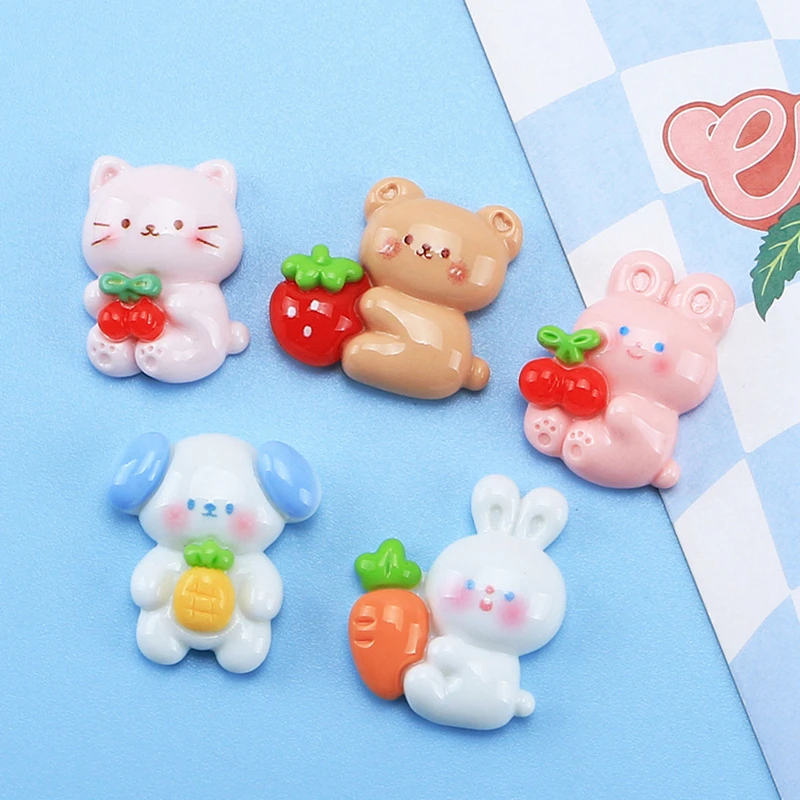 10 Pcs New Lovely Mini Cartoon Face Bear, Rabbit Fruits Series Resin Scrapbook Diy Jewellery Hairpin Accessories Decorate Craft