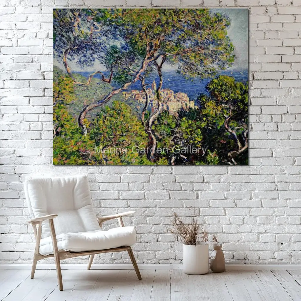 Handgemalte klassische impressionistische Leinwandgemälde von Claude Monet, Bordighera-Gemälde, Kunstwerk, extra große Wanddekoration für das Arbeitszimmer