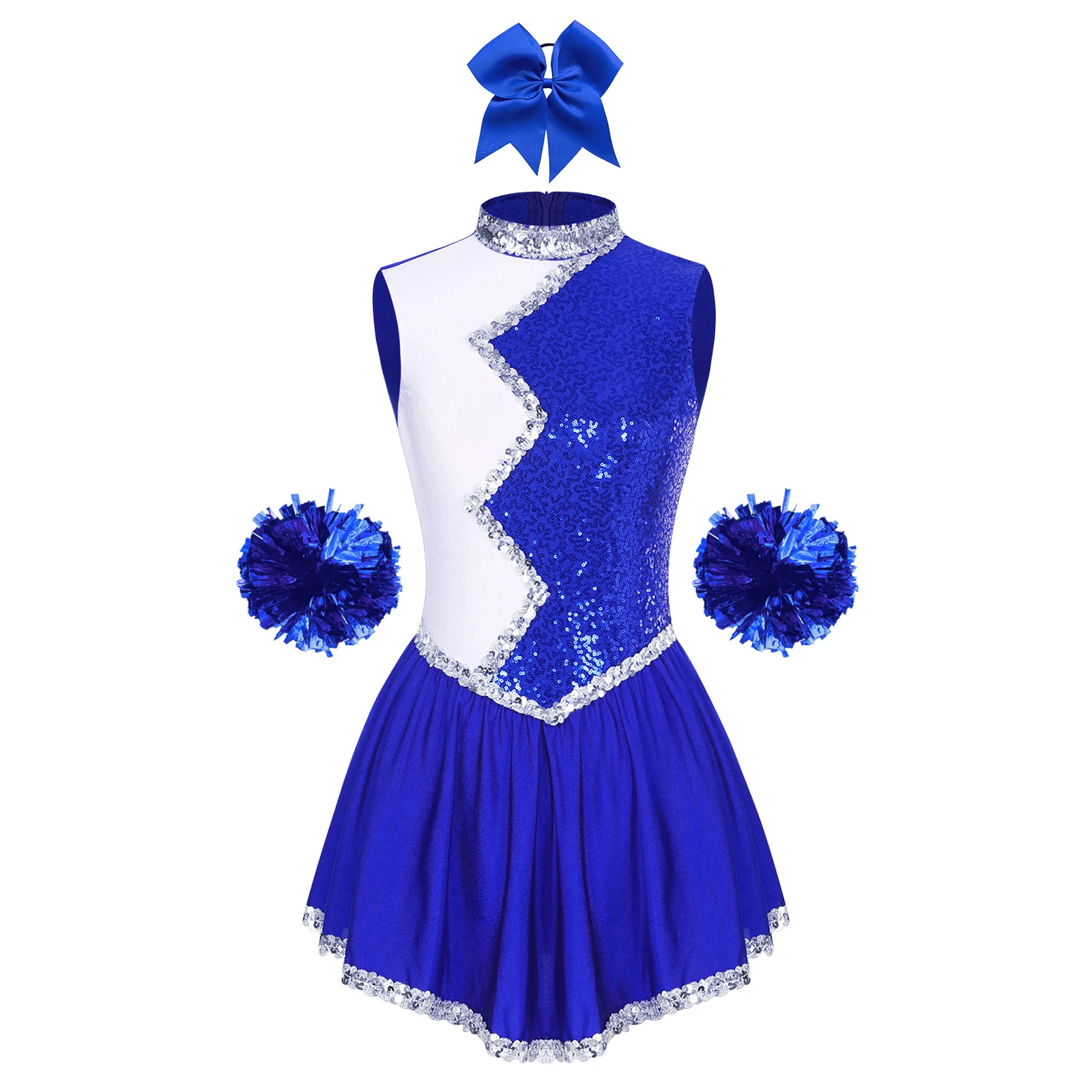 

Women Cheer Leader Costume Outfits Carnival Dance Theme Party Cheerleading Uniform with Pom Poms Cosplay Schoolgirls Dancewear