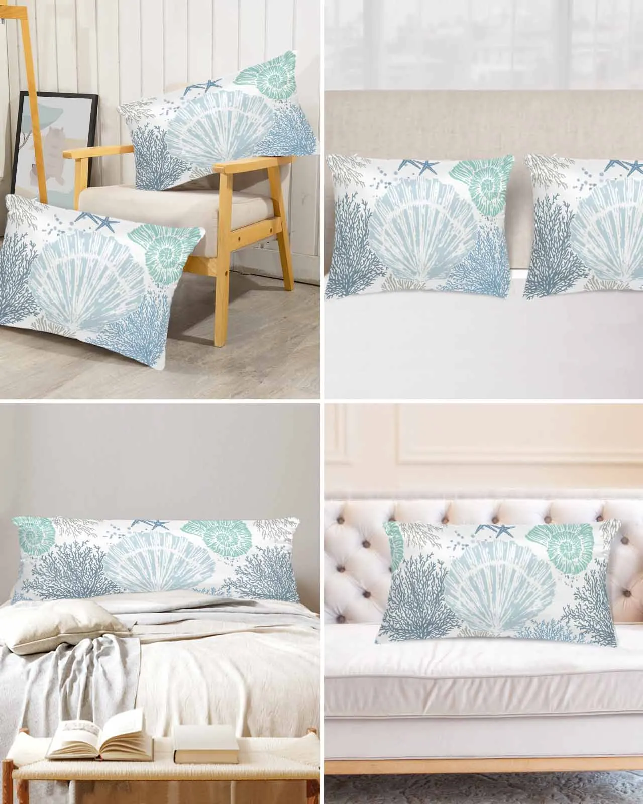 Ocean Shell Texture Bed Satin Pillowcase 2pcs Sofa Pillow Cover Case Bedroom Satin Cushion Covers Home Decor