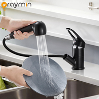 Matte Black Pull-Out Kitchen Faucet – Pipe-Shaped Solid Brass, Matte Black Finish, 360° Rotation, Two Spout Modes, Pull-Out Sprayer, Kitchen Mixer tap for Modern Kitchens