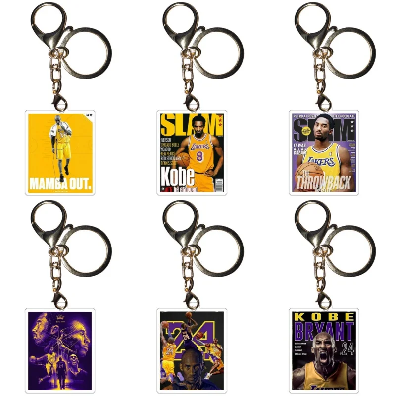 Anime Kobe Bryant Keychains Black Mamba star player series Small Card Diy Acrylic Action Toy Figures Game Collection Pendant