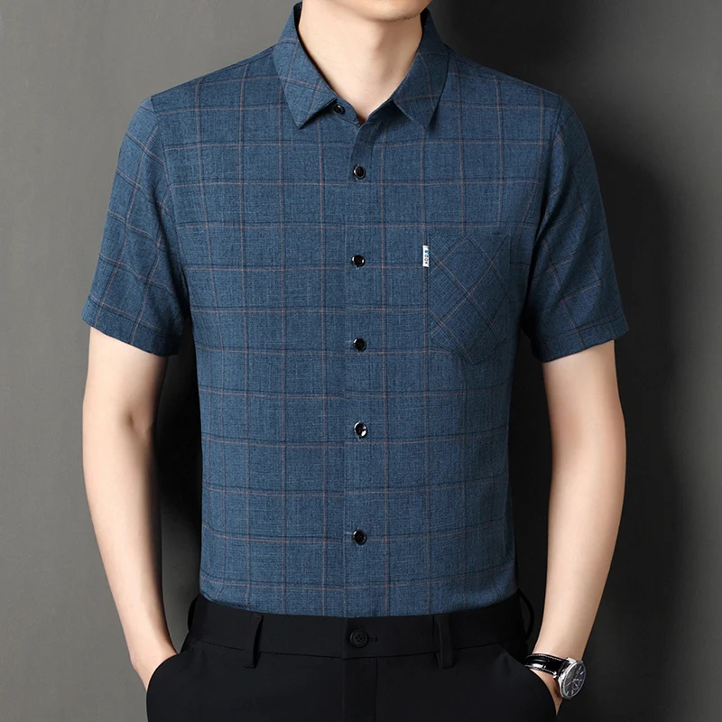 High Quality Men's Fine Grid Business Polo Shirt Summer Brand Classic Casual Breathable Short Sleeved Top Sports T-shirt
