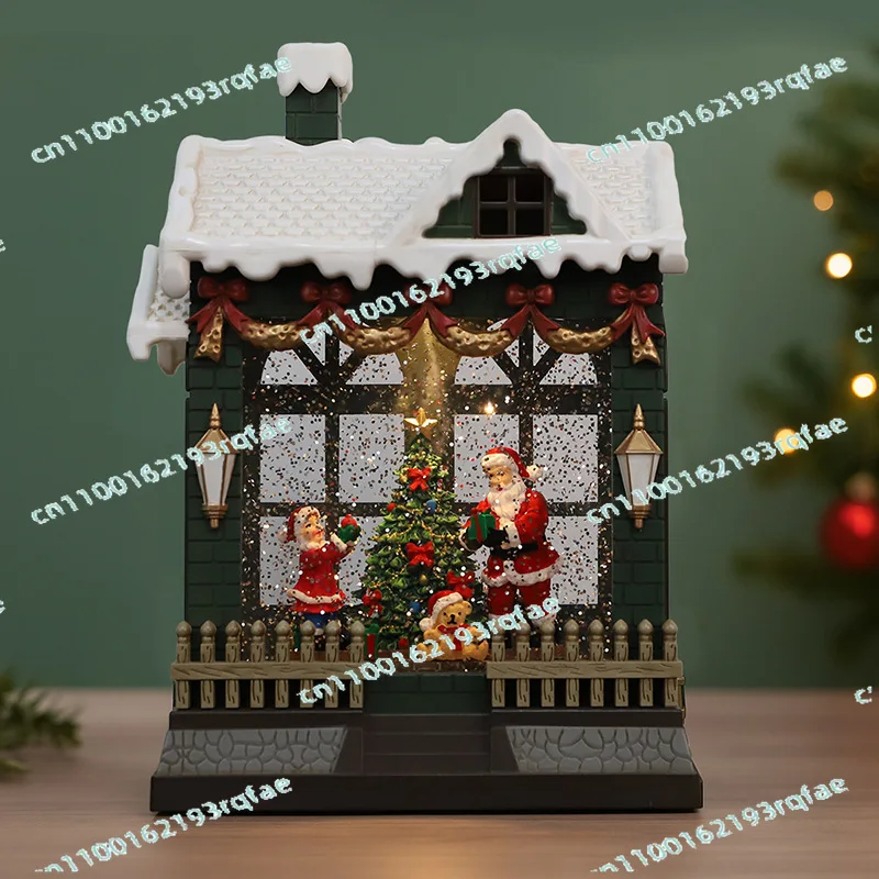 زينة عيد الميلاد متجر الحلوى صندوق تشغيل الموسيقى الانارة تساقط الثلوج مطعم متجر نافذة مقهى جو احتفالي سطح المكتب زخرفة