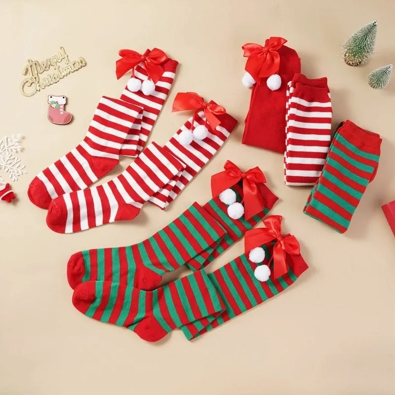 

Women's Japanese Style JK Over The Knee Socks Bowknot Christmas Long Socks Girls Striped Thigh High Stockings Warm Hosiery