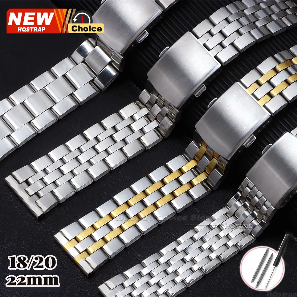 18mm 20mm 22mm leichtes Metallarmband Edelstahl Uhrenarmband Damen Herren Armband Silber Falten Sicherheitsschnalle Armband mit Werkzeug