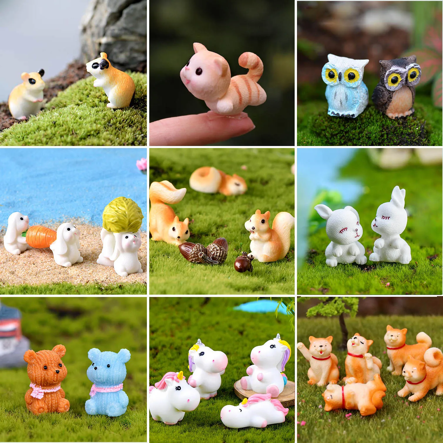 Miniature Animal Figurines Bear Rabbit Dog Small House Micro Fairy Garden Miniatura Terrarium Crafts DIY Accessories Home Decor